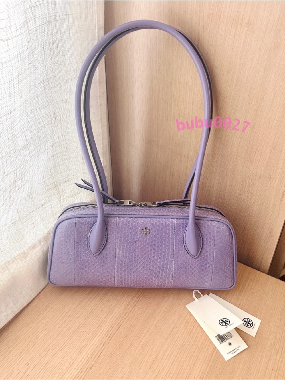 NWT💟Tory Burch Embossed Box Satchel Shoulder Bag Snake Leather Purple 181102 - Picture 3 of 7